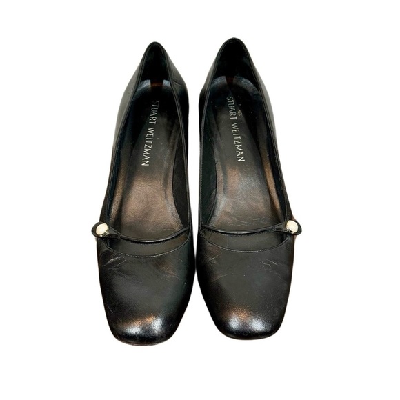 Stuart Weitzman Pearlstrap Square Toe Angled Block Heel Mary Jane Leather Pump - Picture 6 of 14